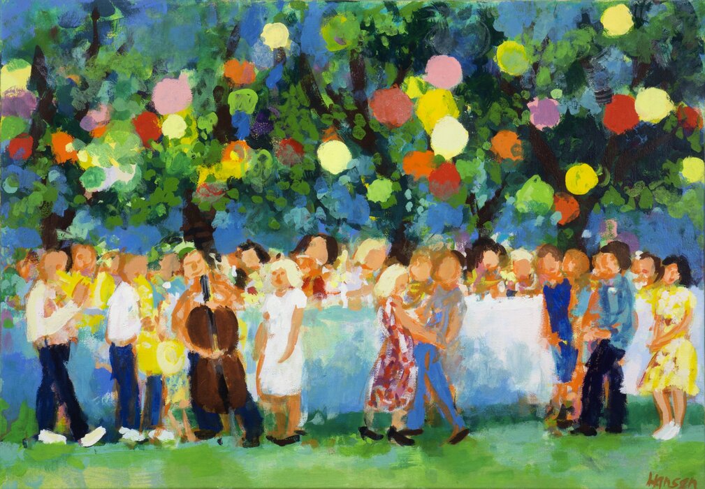 Gartenfest mit Musik, 2024, Eitempera auf Leinwand, 80 x 115 cm