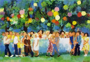 Gartenfest mit Musik, 2024, Eitempera auf Leinwand, 80 x 115 cm